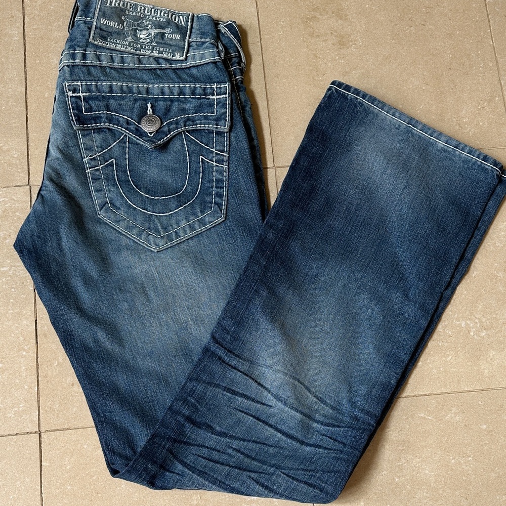 True Religion Blue Denim with White Stitches.